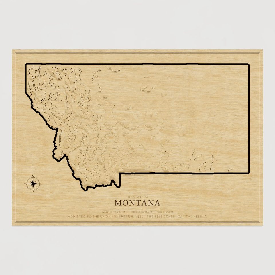 Montana carved relief map, front view