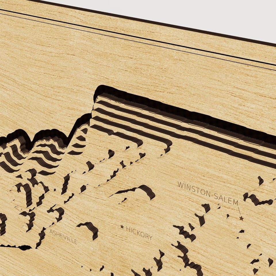 North Carolina carved relief map, detail view