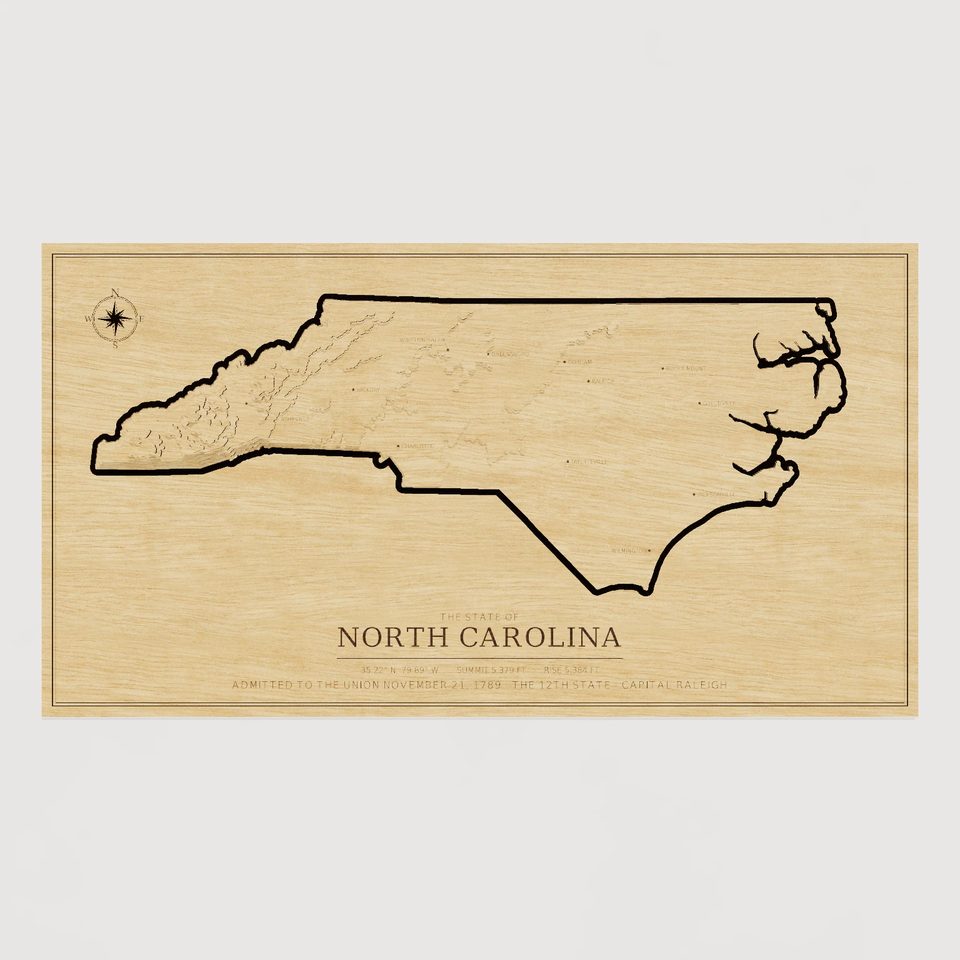 North Carolina carved relief map, front view