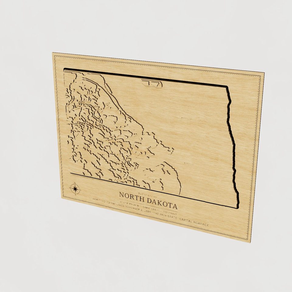 North Dakota carved relief map, hero view
