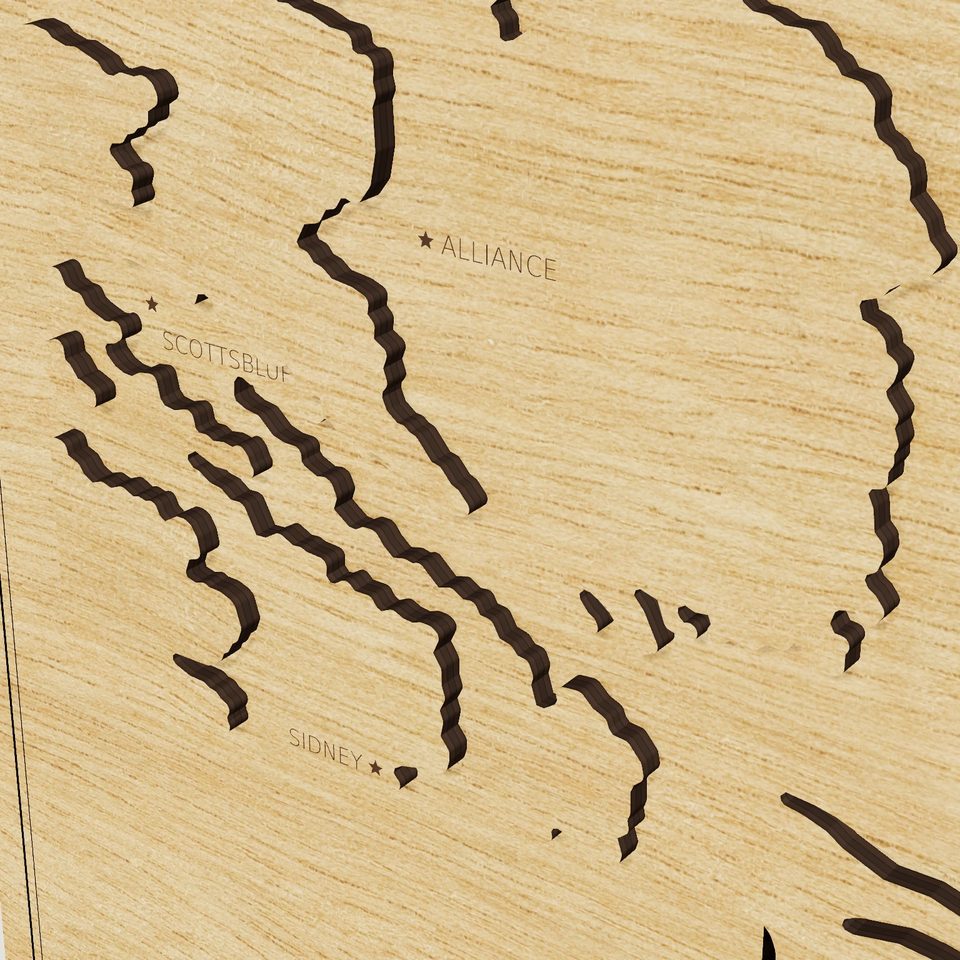Nebraska carved relief map, detail view