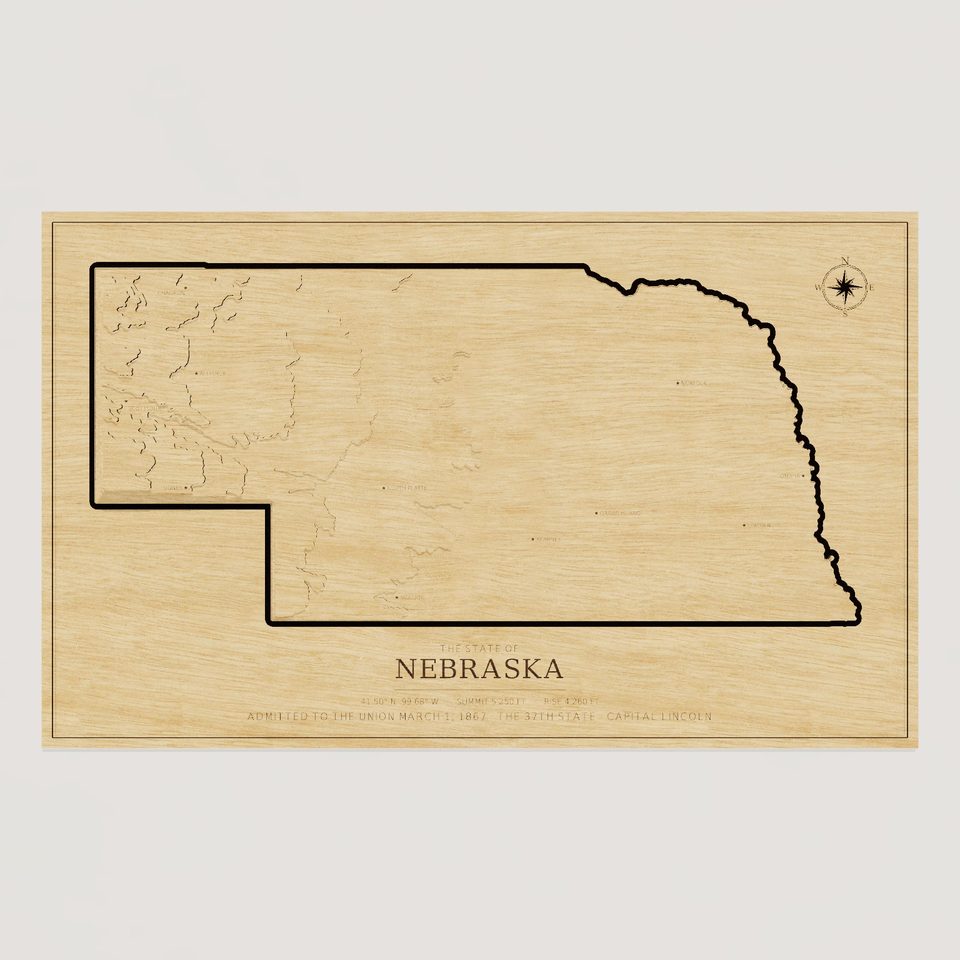 Nebraska carved relief map, front view