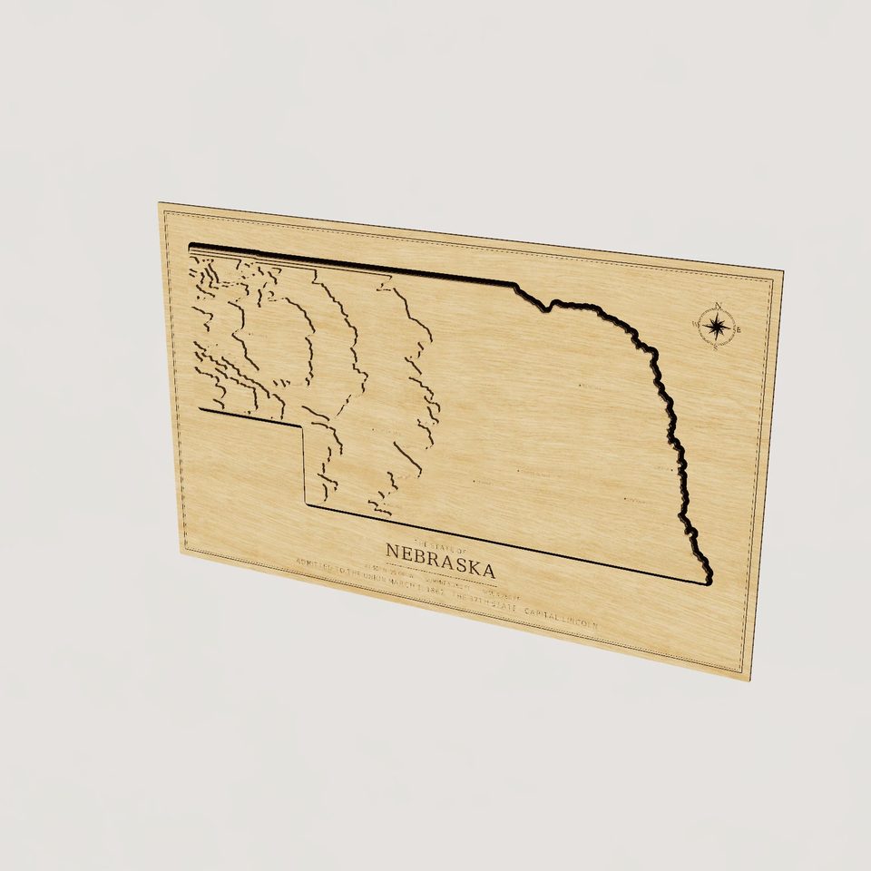 Nebraska carved relief map, hero view