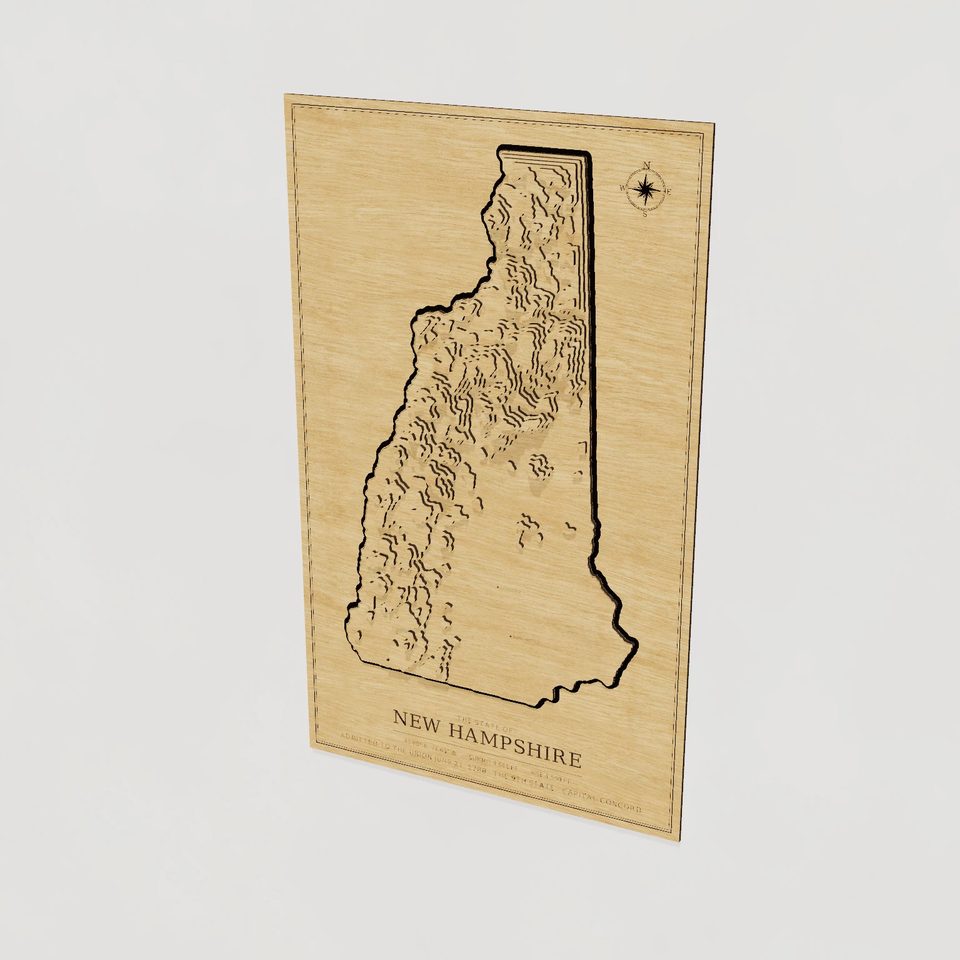 New Hampshire carved relief map, hero view