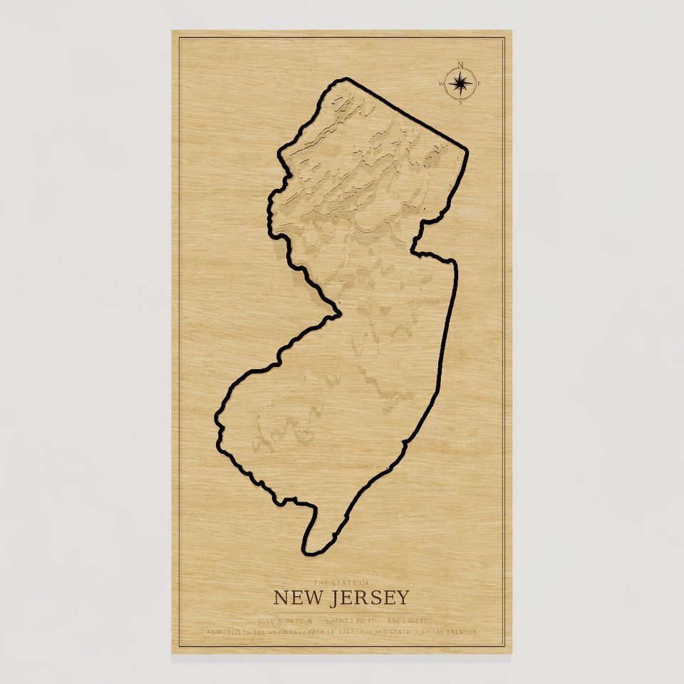 New Jersey carved relief map, front view