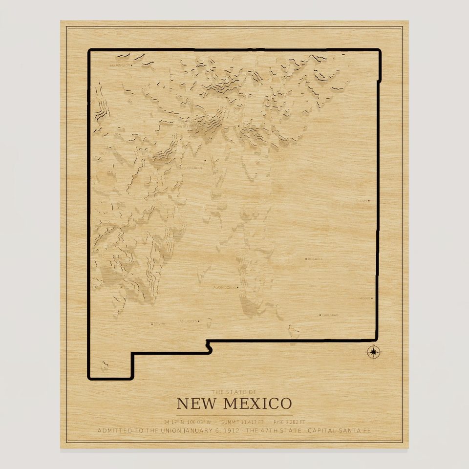 New Mexico carved relief map, front view