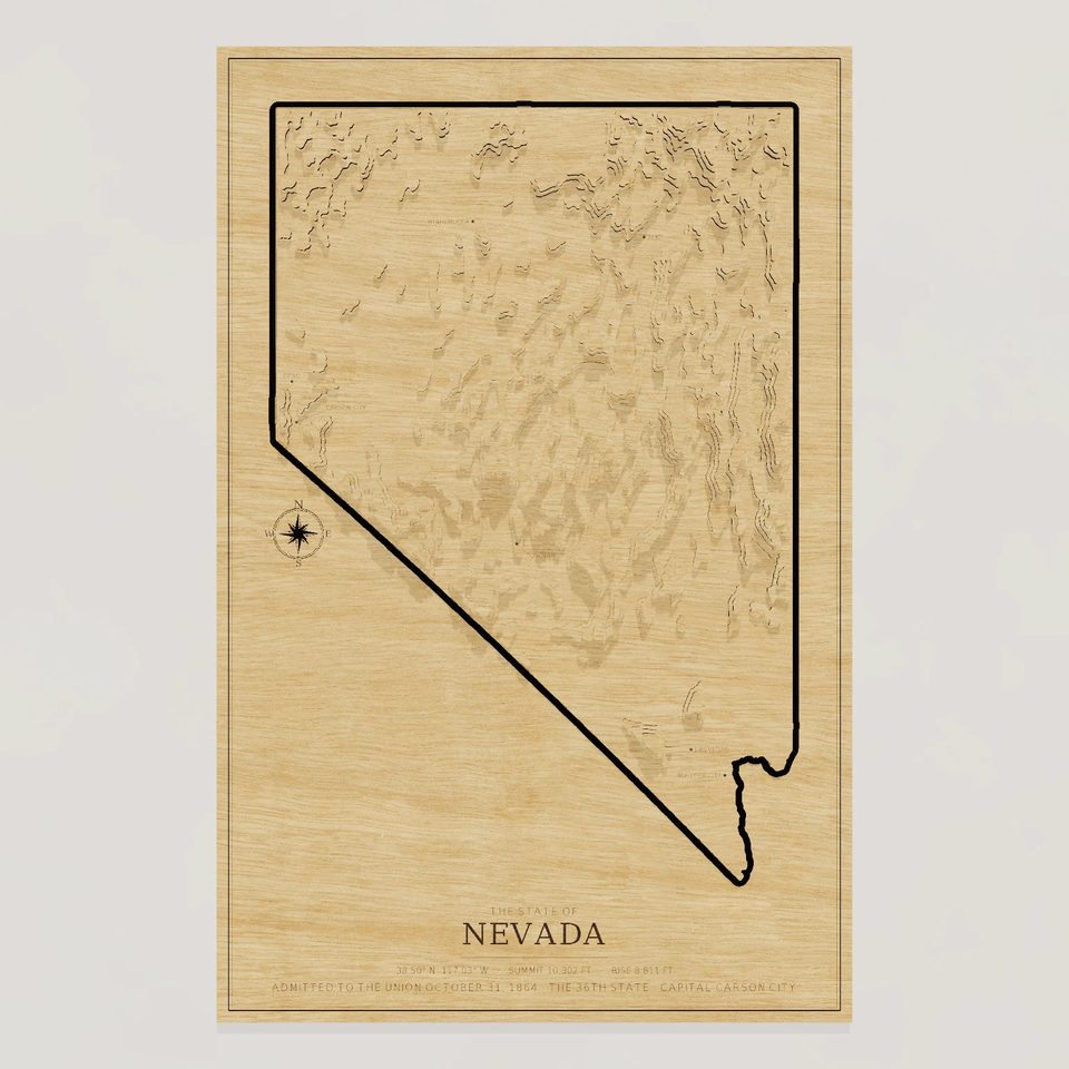 Nevada carved relief map, front view