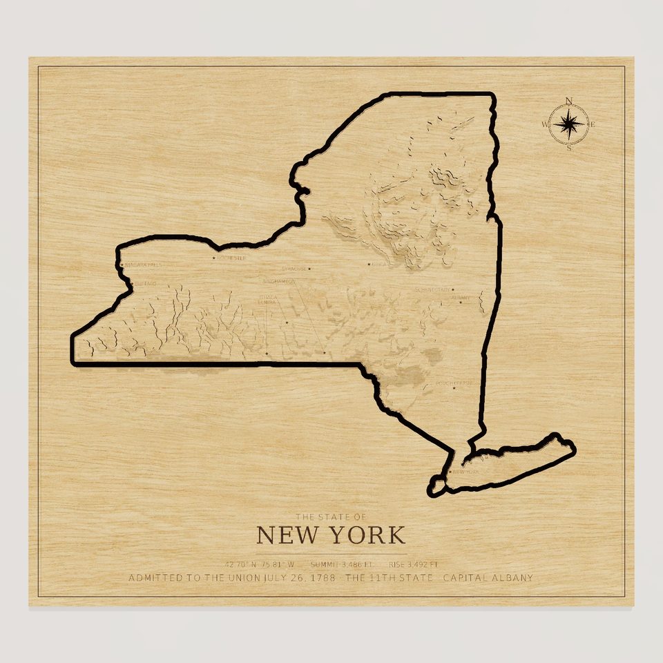 New York carved relief map, front view