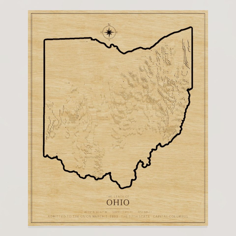 Ohio carved relief map, front view