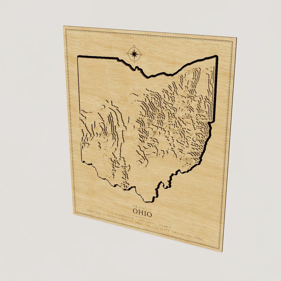 Ohio carved relief map, hero view