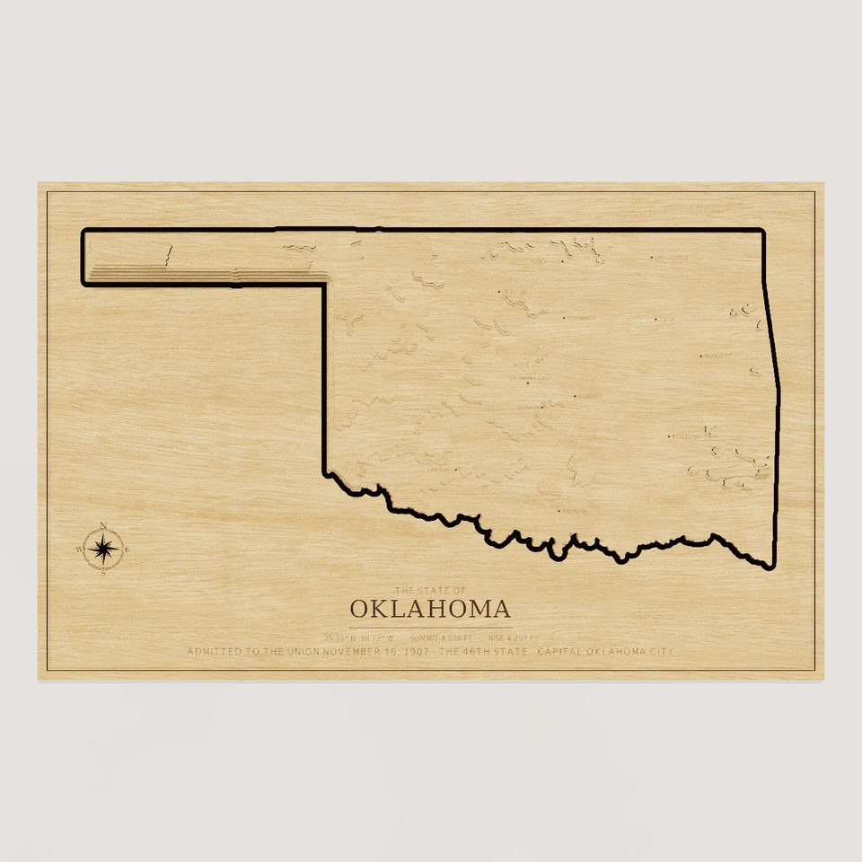 Oklahoma carved relief map, front view