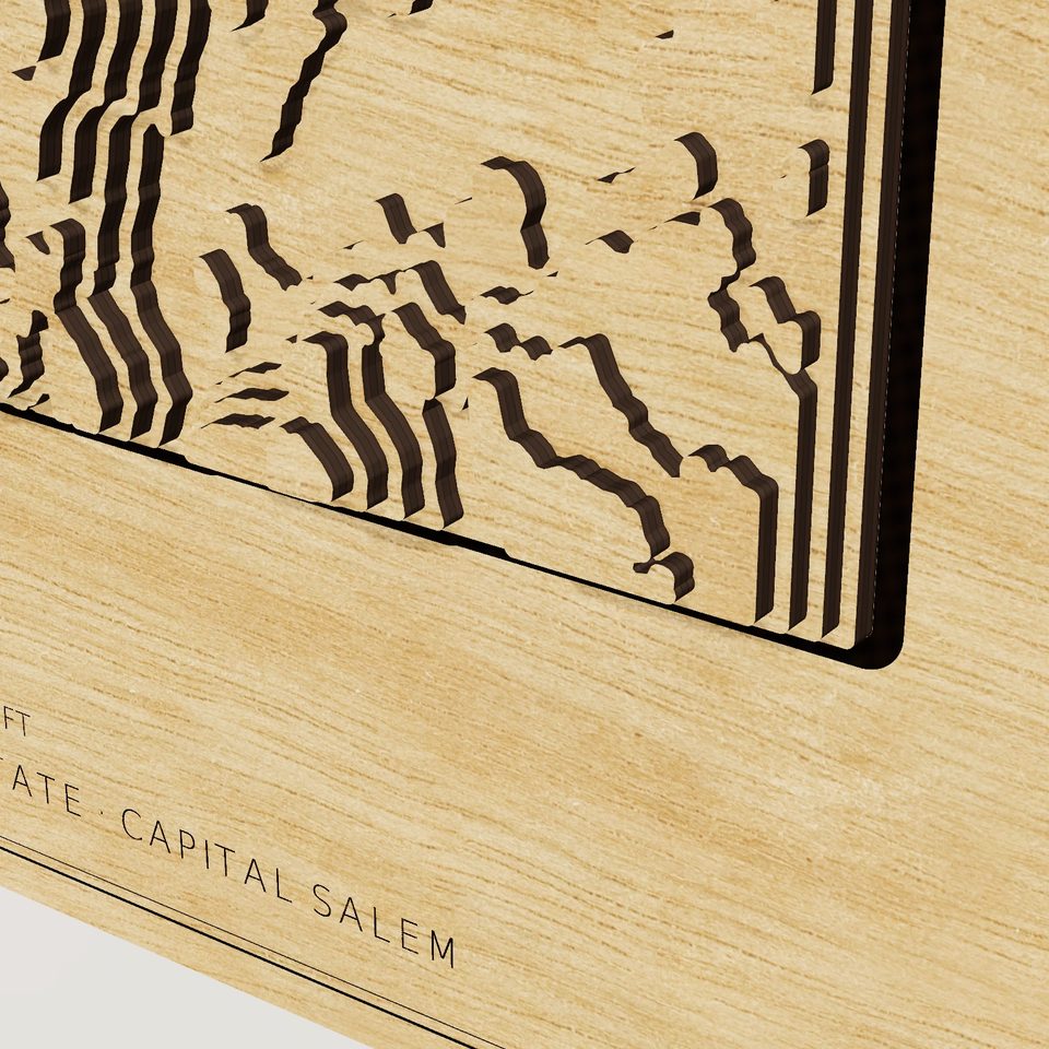 Oregon carved relief map, detail view