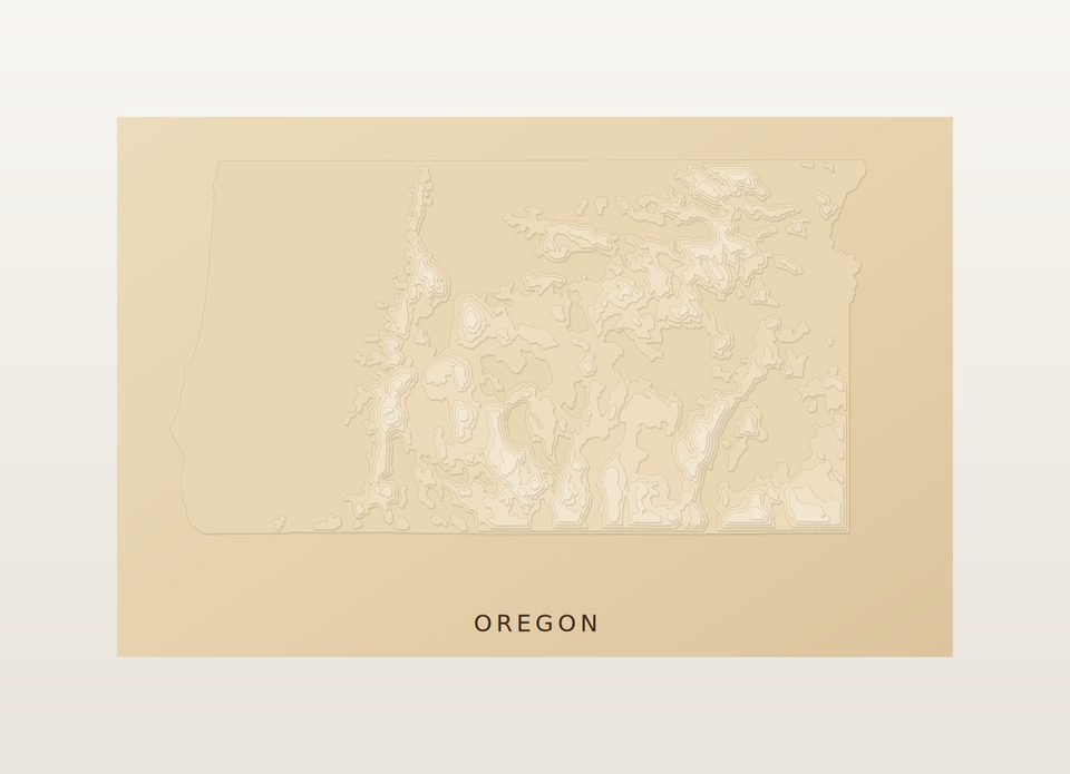 Oregon carved relief map, preview view