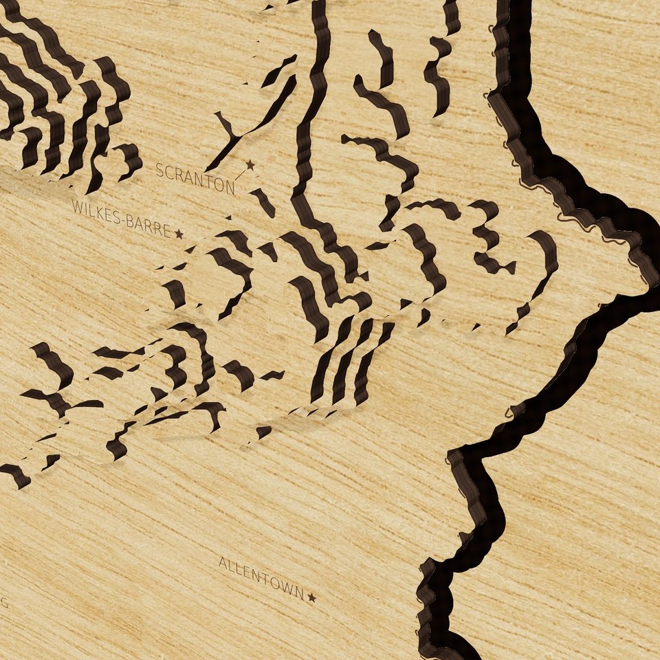 Pennsylvania carved relief map, detail view