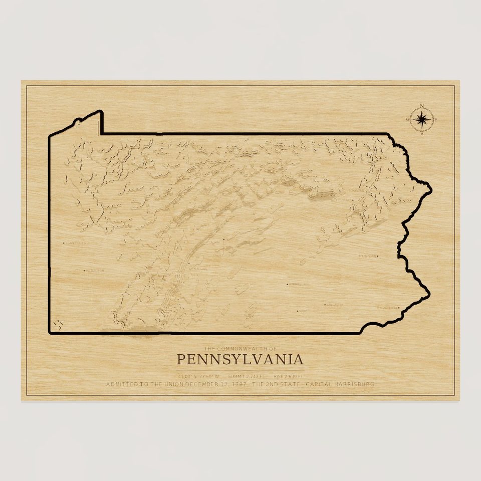 Pennsylvania carved relief map, front view