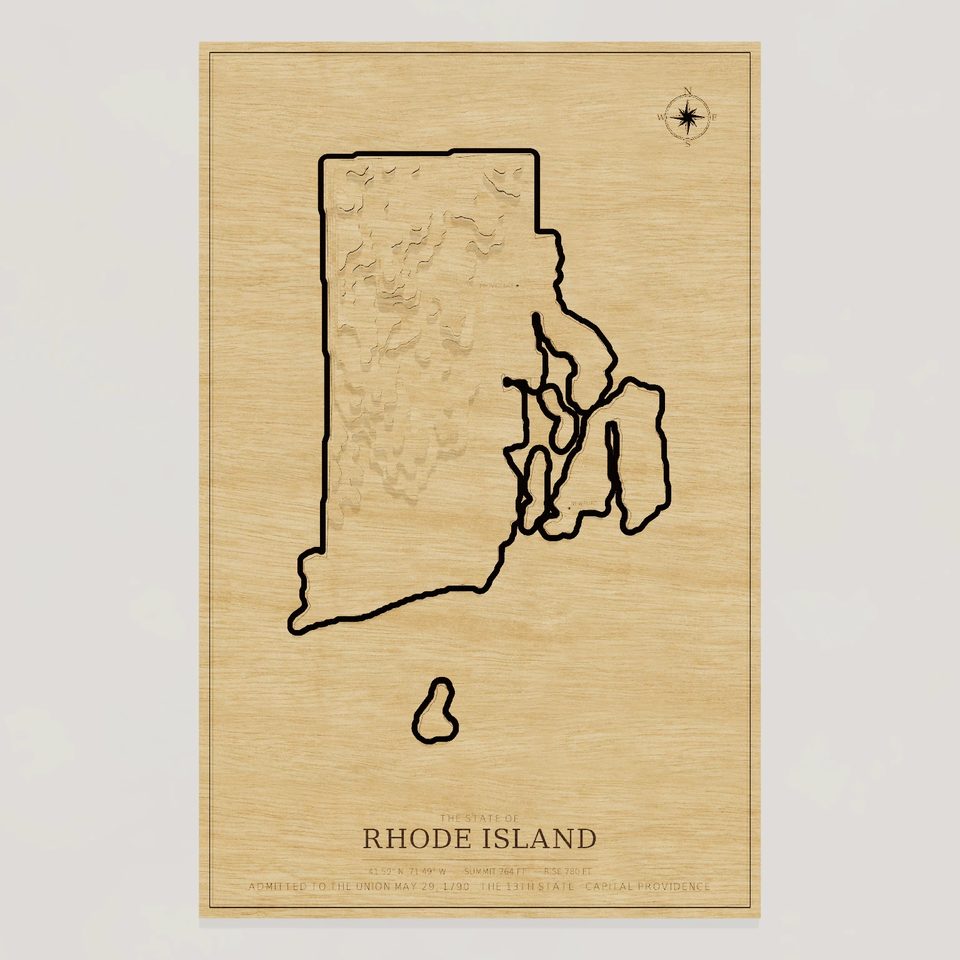 Rhode Island carved relief map, front view