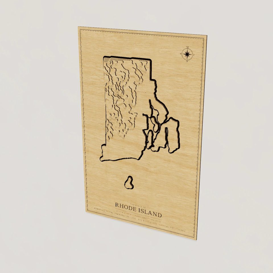 Rhode Island carved relief map, hero view