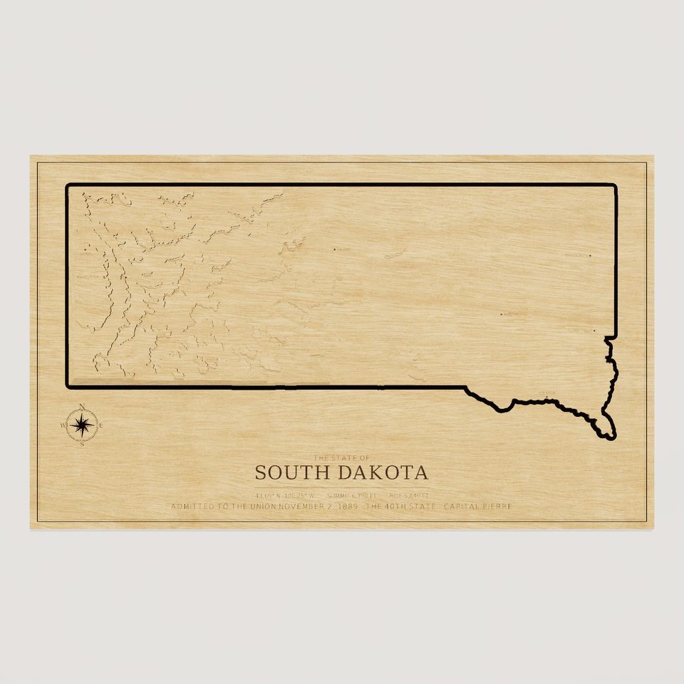 South Dakota carved relief map, front view