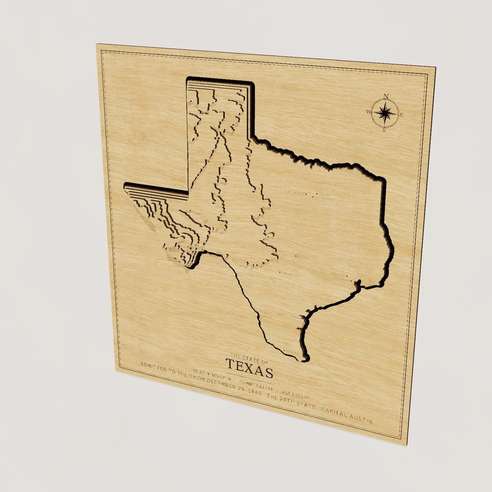 Texas carved relief map, hero view