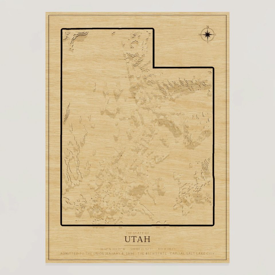 Utah carved relief map, front view