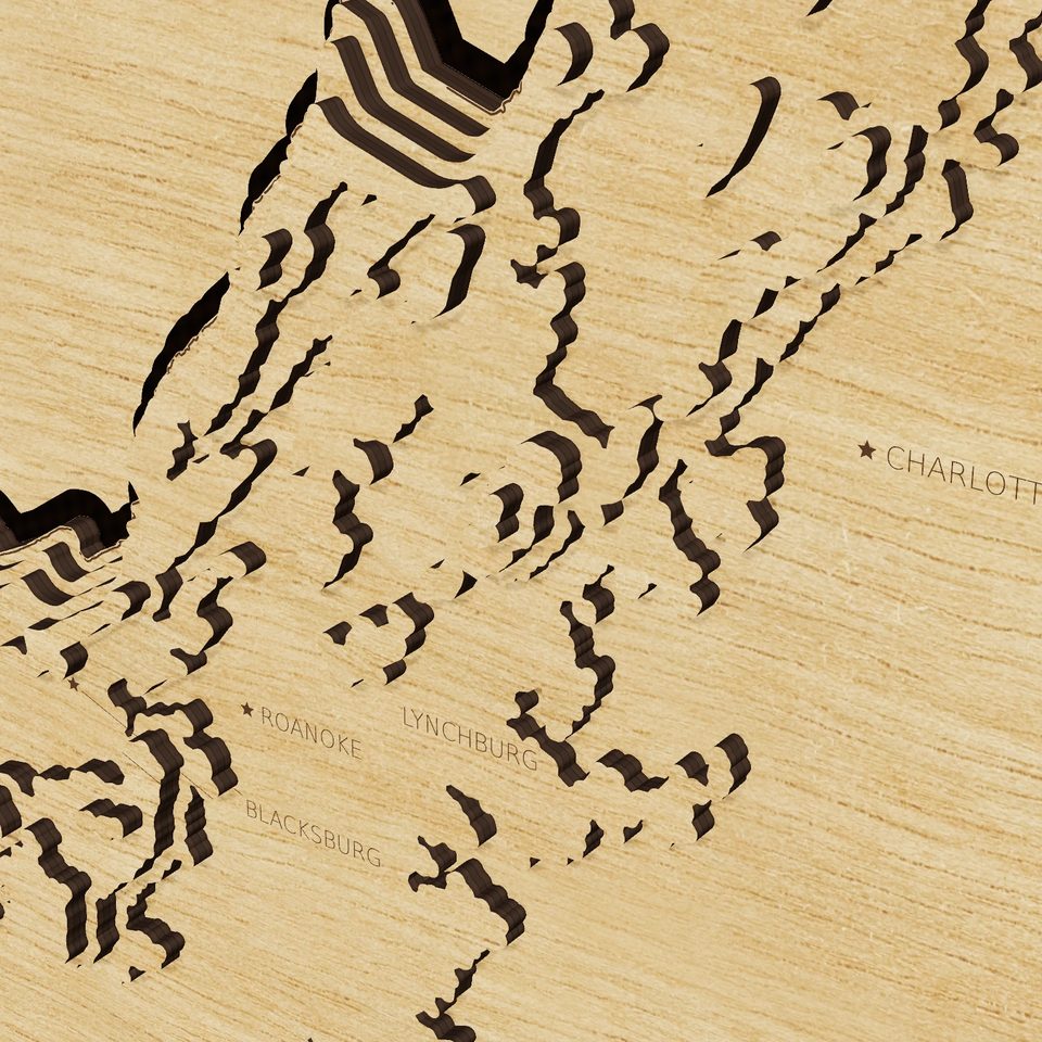 Virginia carved relief map, detail view