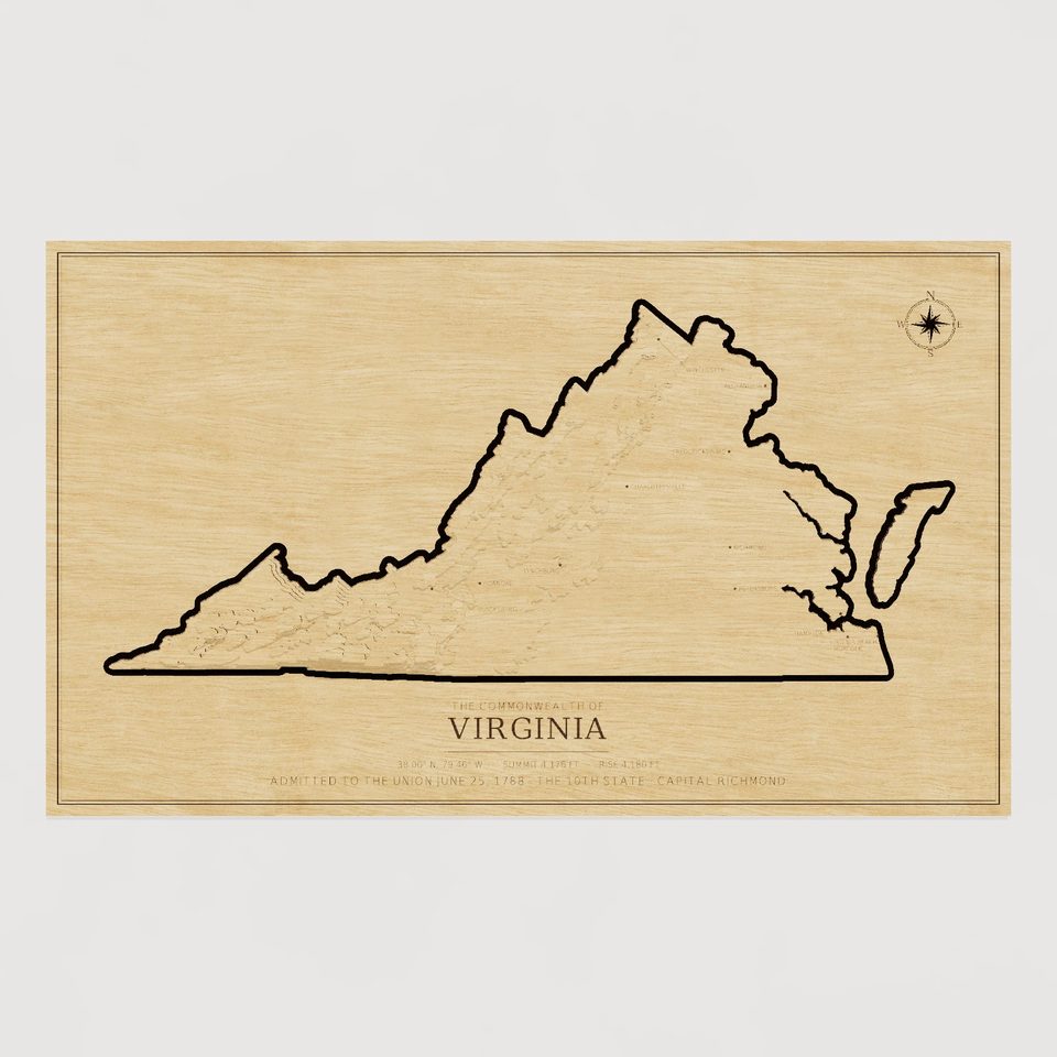 Virginia carved relief map, front view