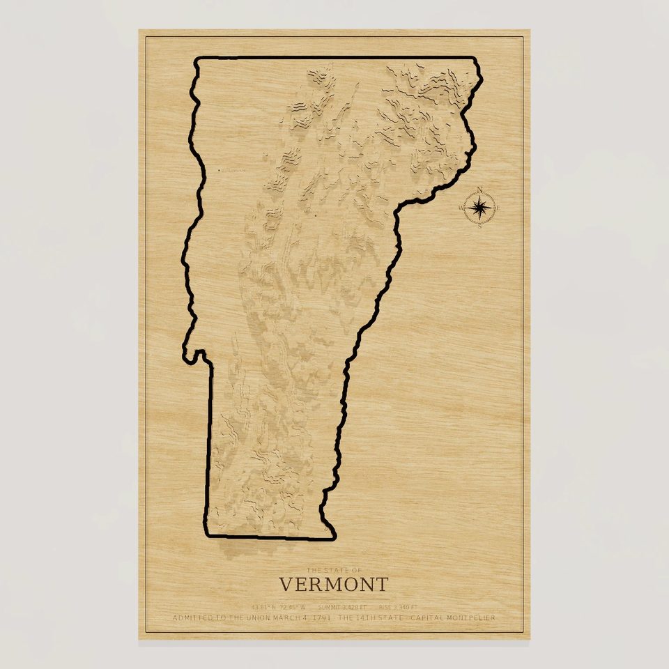 Vermont carved relief map, front view