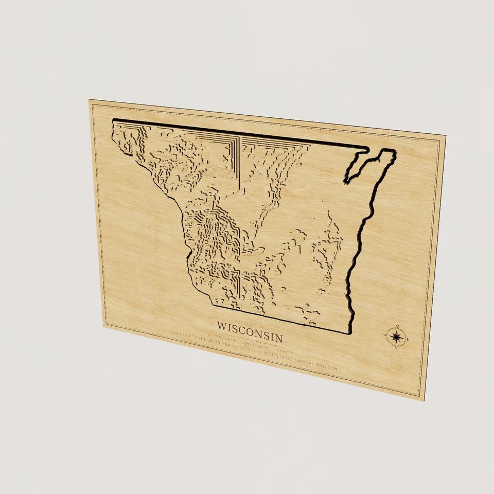 Wisconsin carved relief map, hero view