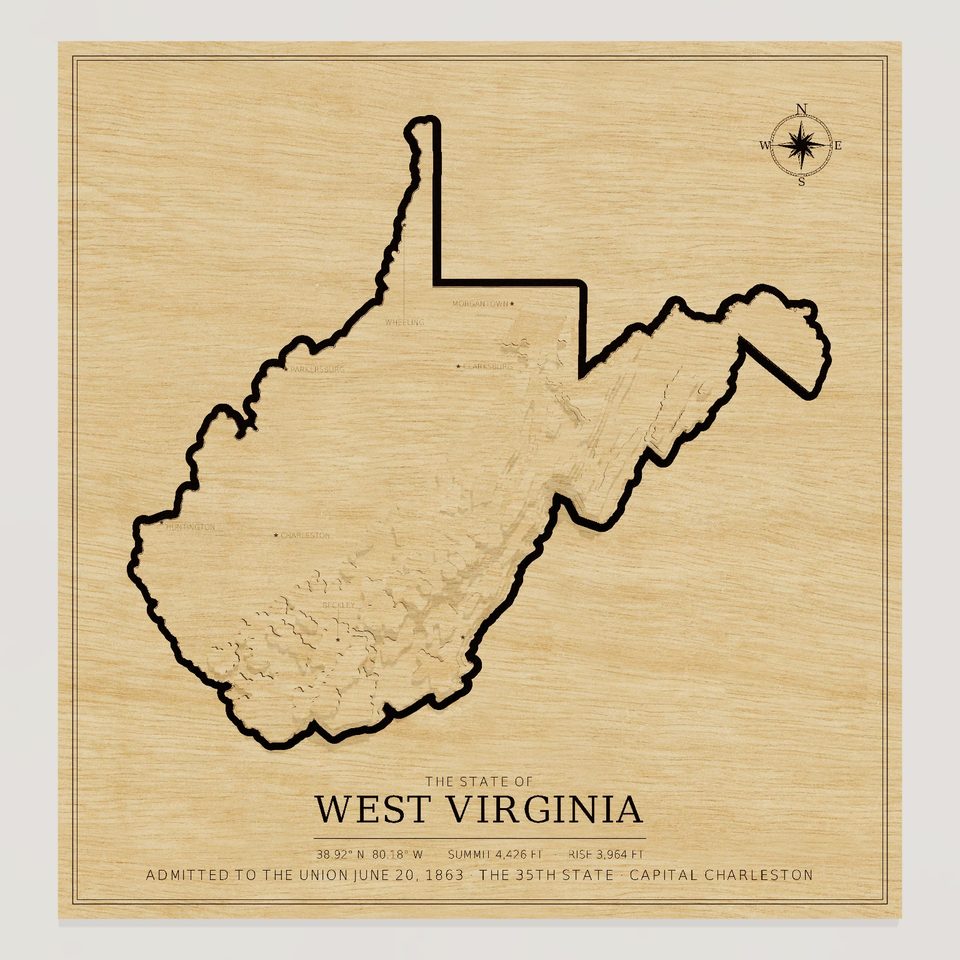 West Virginia carved relief map, front view