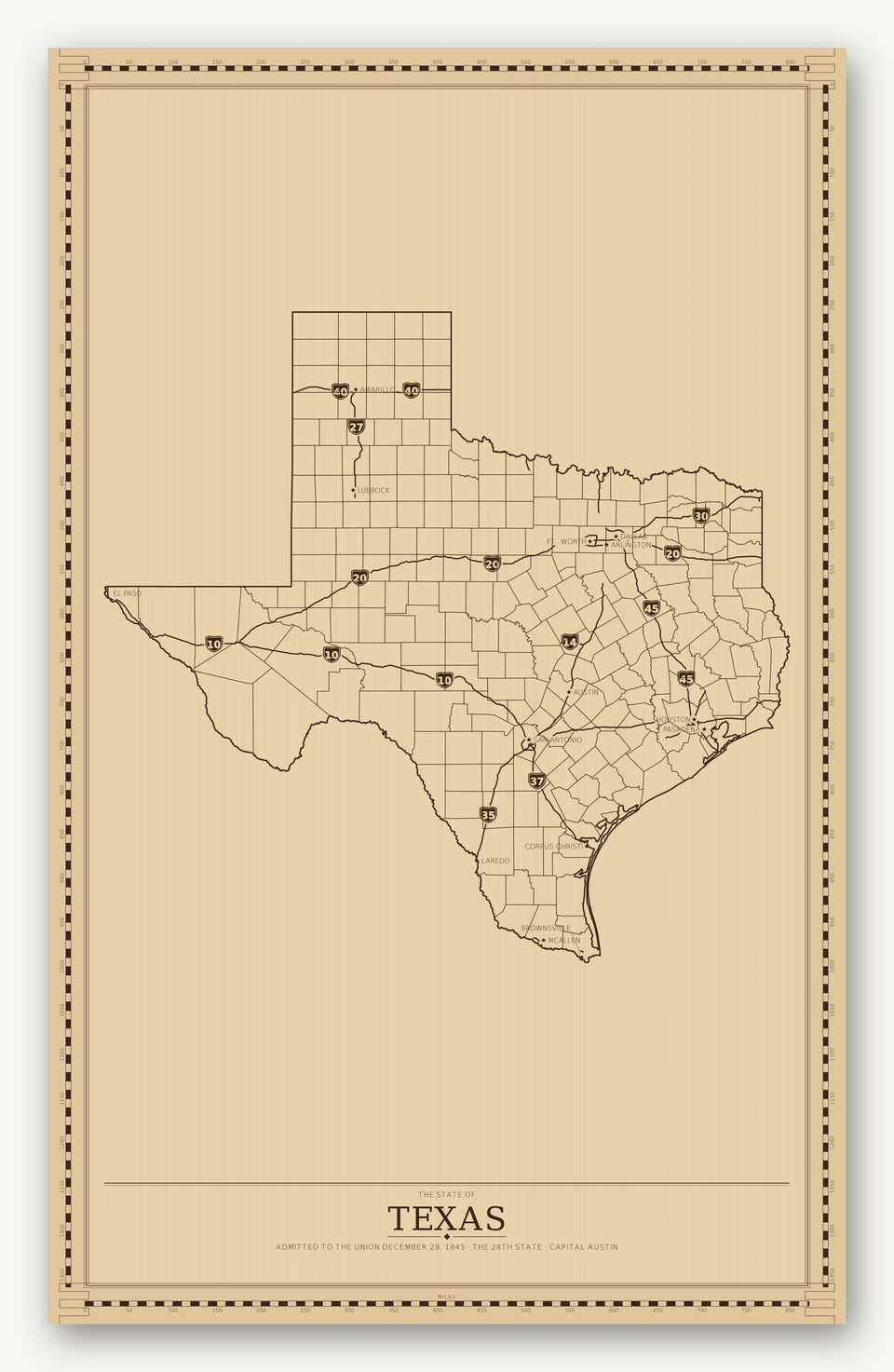 Texas map, card view