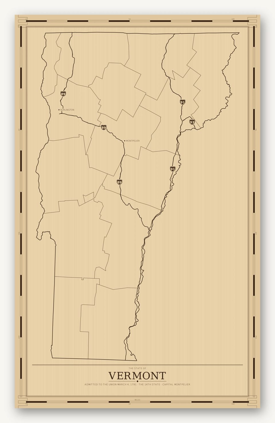 Vermont map, card view