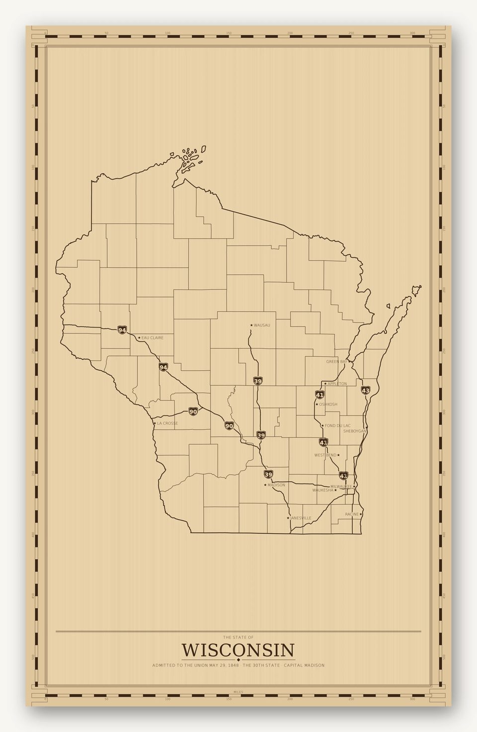 Wisconsin map, card view