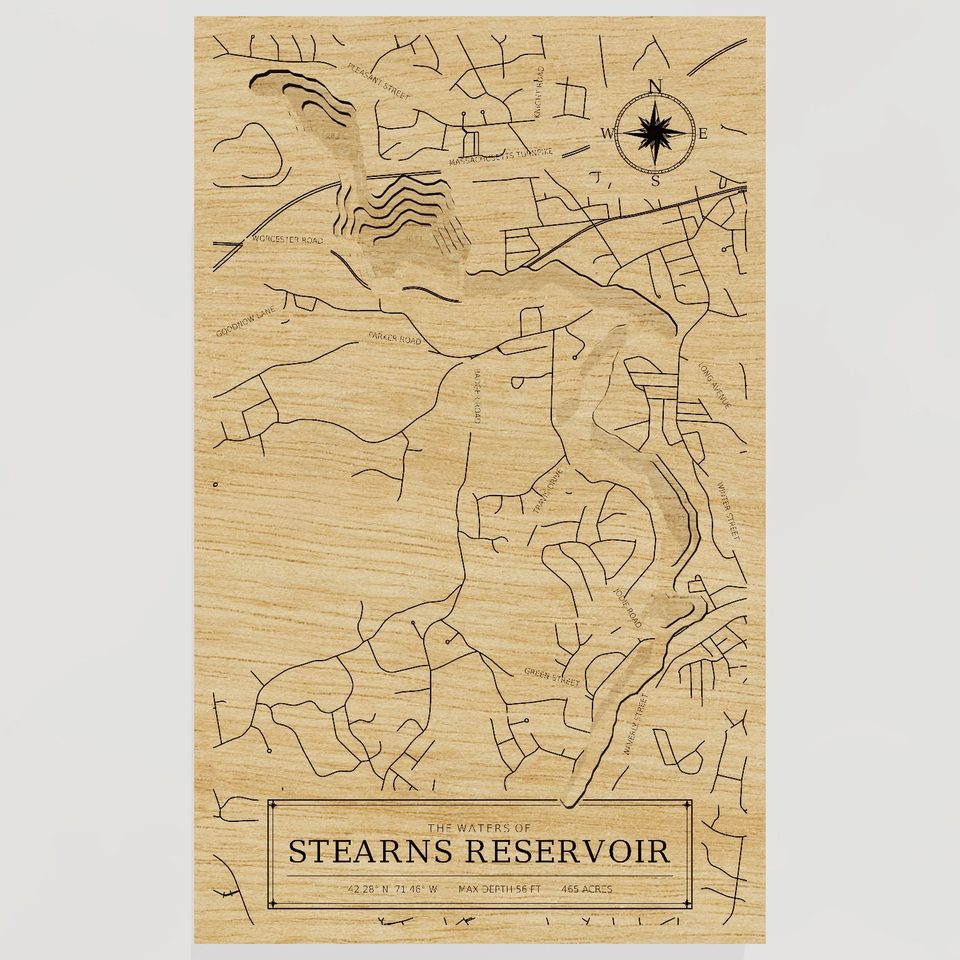 Stearns Reservoir 3D wood map, front view