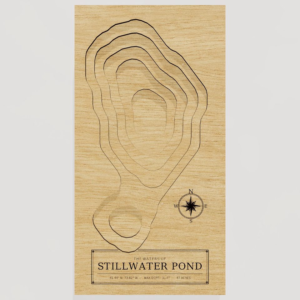 Stillwater Pond 3D wood map, front view