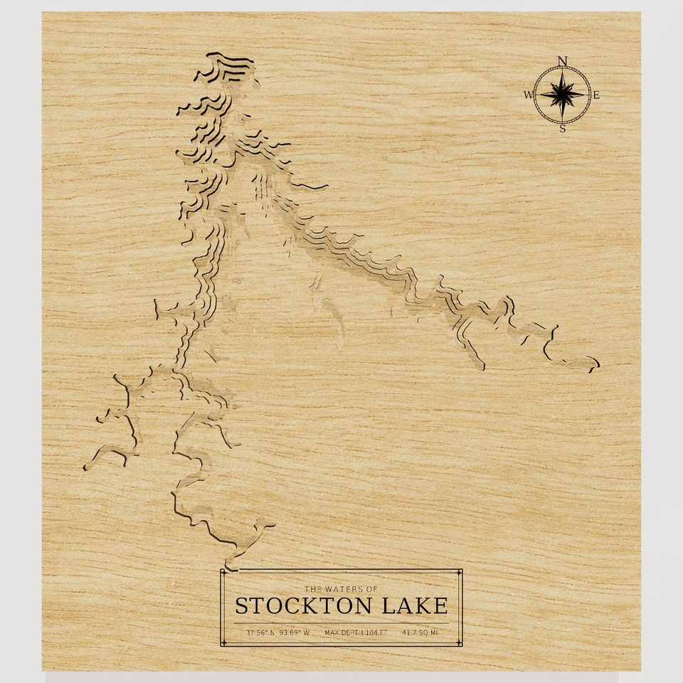 Stockton Lake 3D wood map, front view