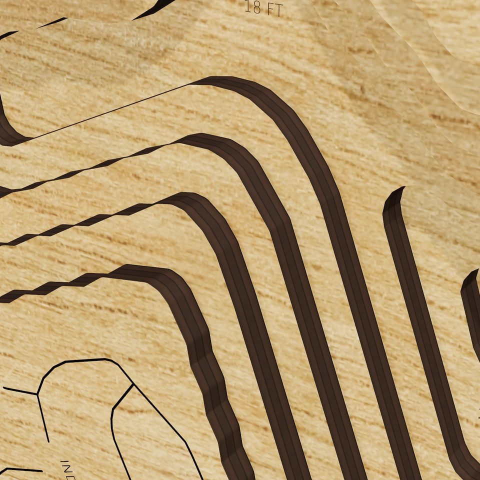 Strawberry Lake 3D wood map, detail view