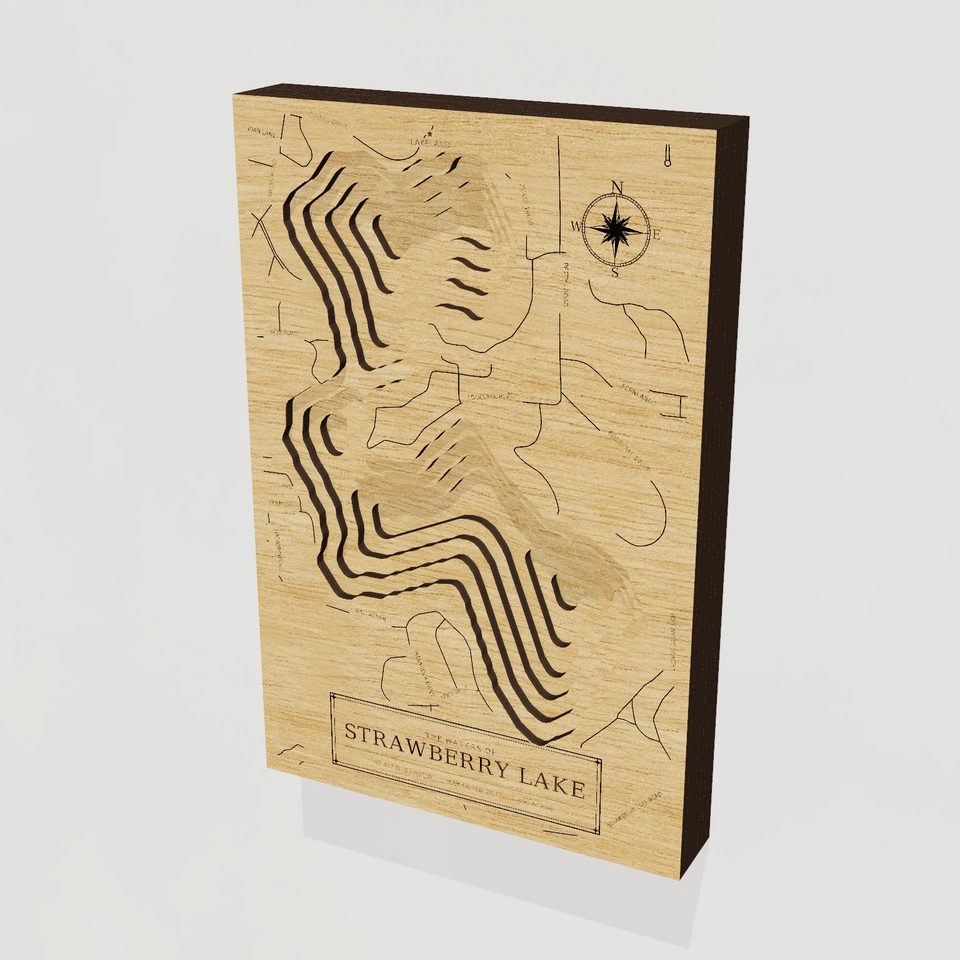 Strawberry Lake 3D wood map, hero view