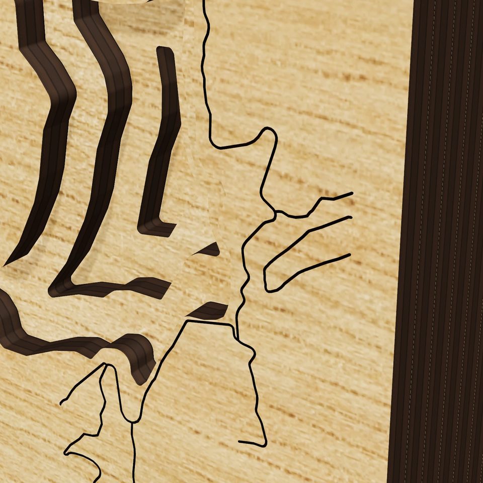 Strawberry Reservoir 3D wood map, detail view