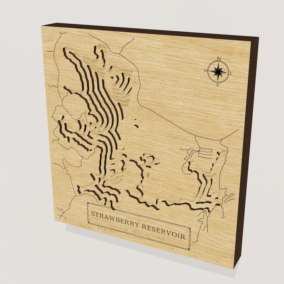 Strawberry Reservoir 3D wood map, hero view