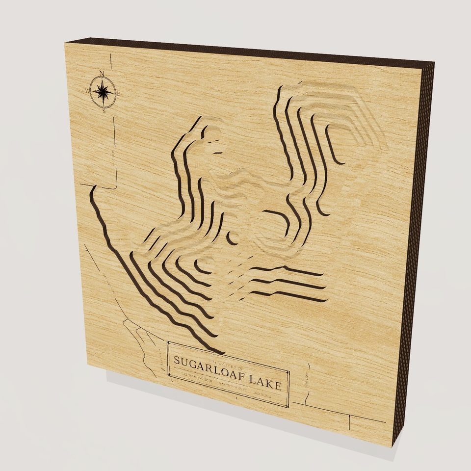 Sugarloaf Lake 3D wood map, hero view