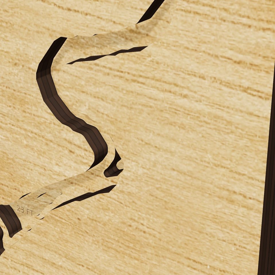 Summersville Lake 3D wood map, detail view