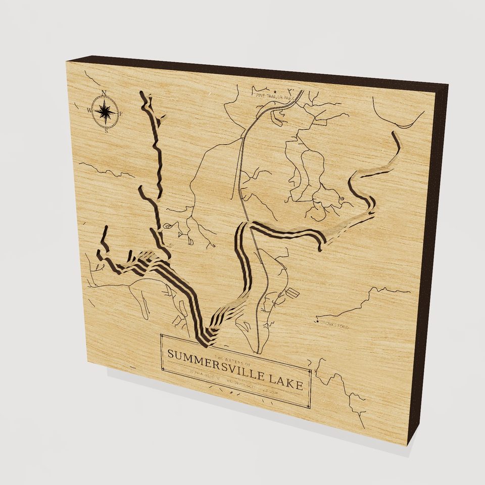 Summersville Lake 3D wood map, hero view