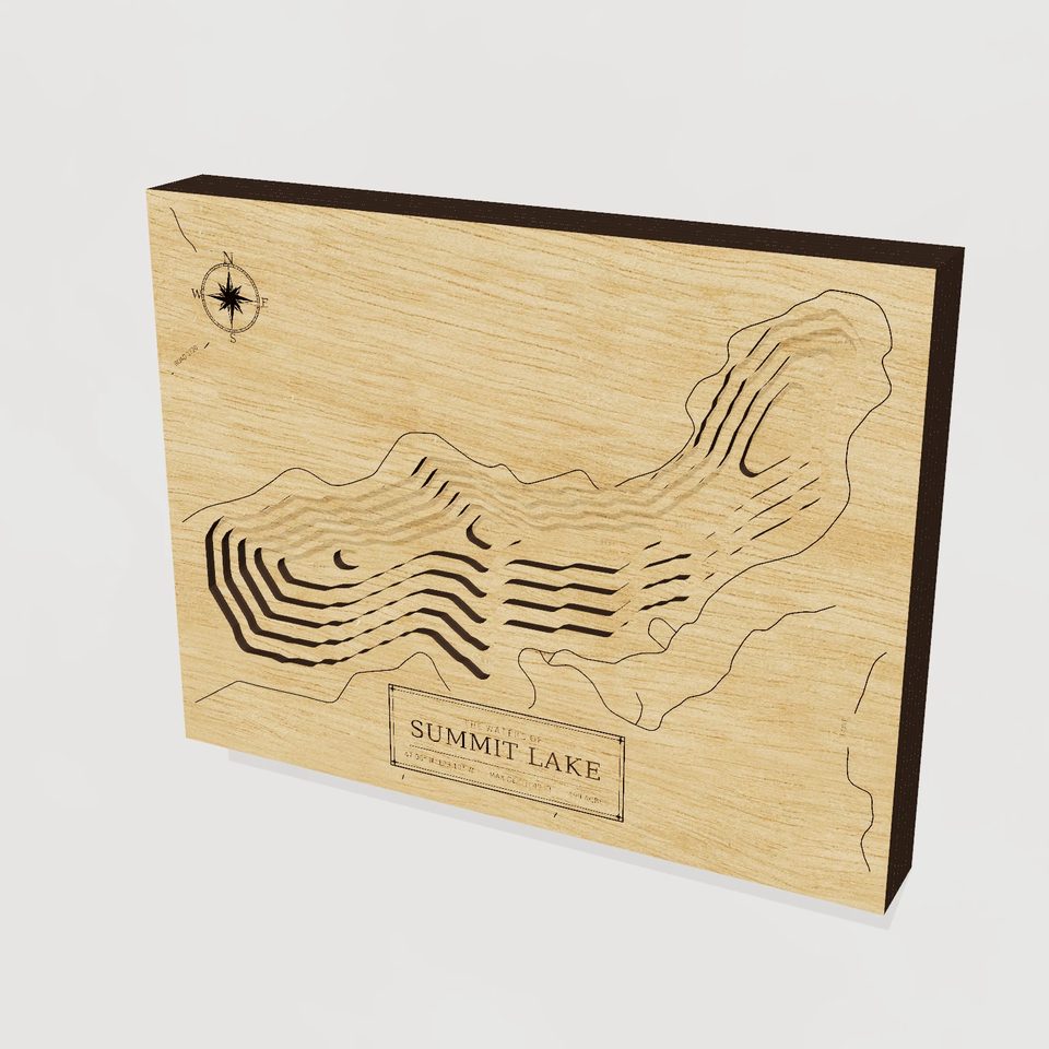 Summit Lake 3D wood map, hero view