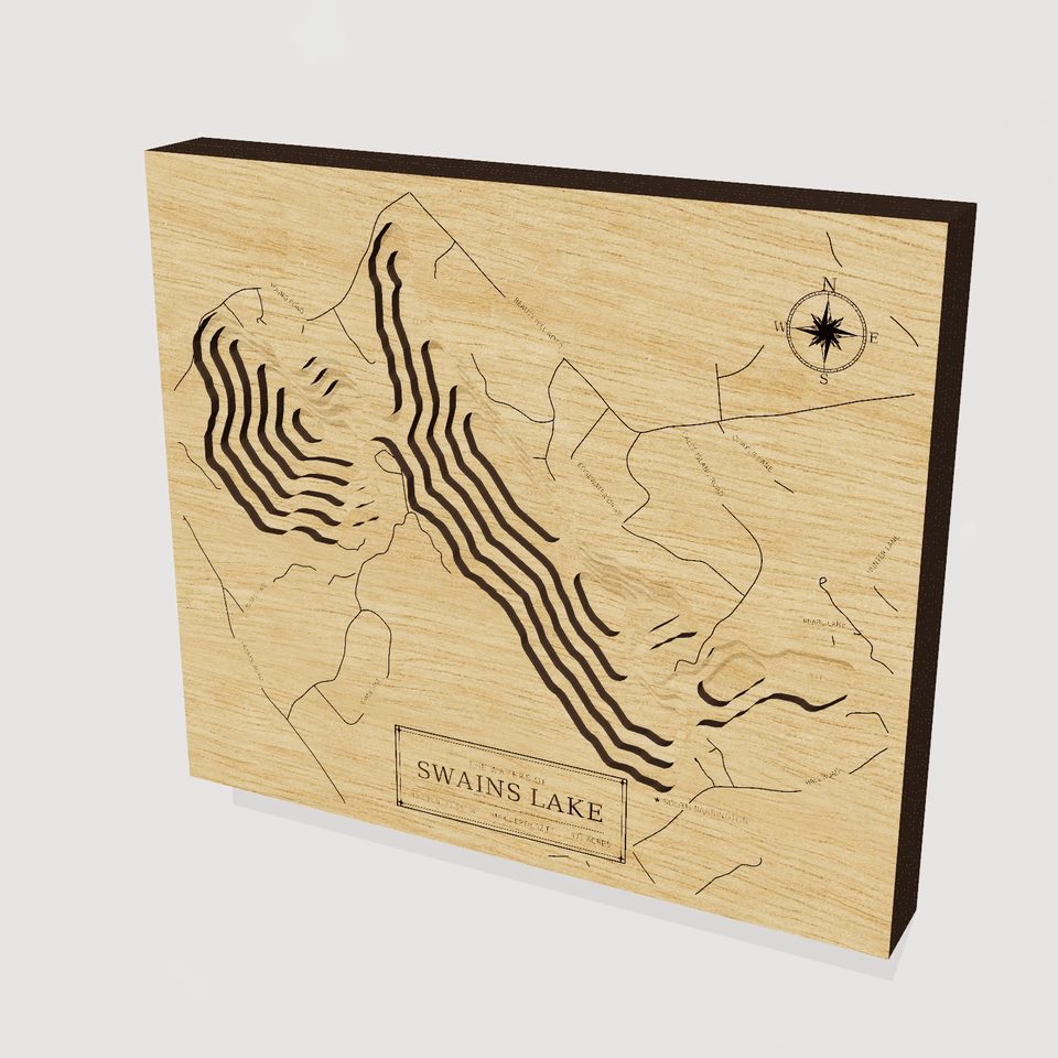 Swains Lake 3D wood map, hero view
