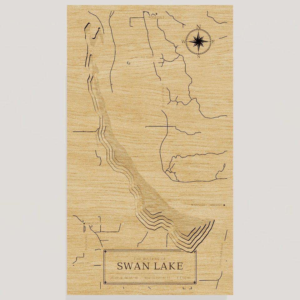 Swan Lake 3D wood map, front view