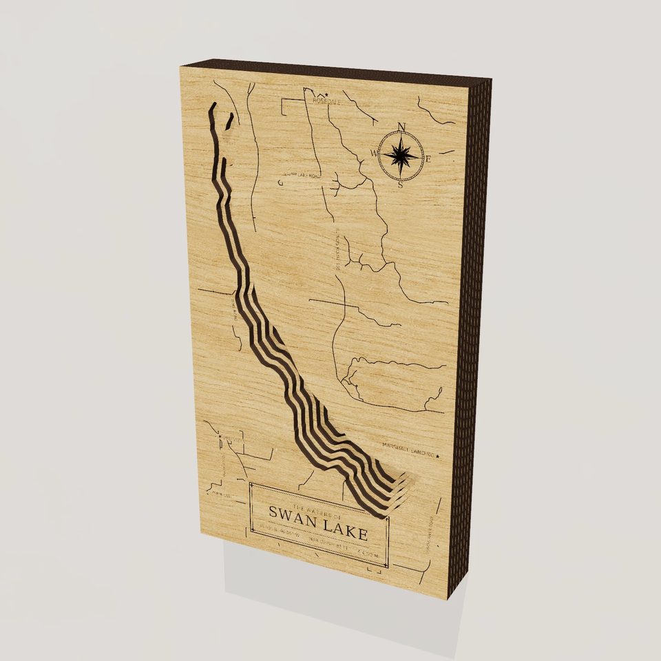 Swan Lake 3D wood map, hero view
