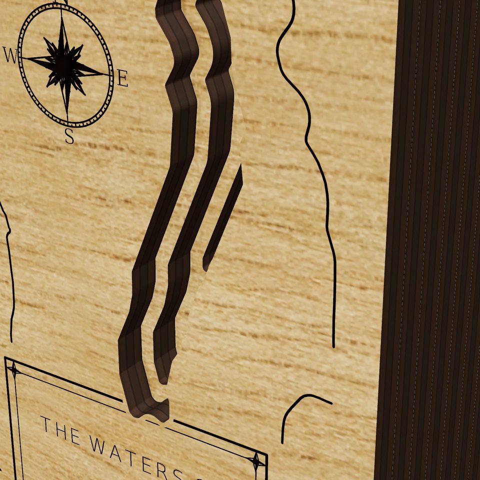 Swinging Bridge Reservoir 3D wood map, detail view