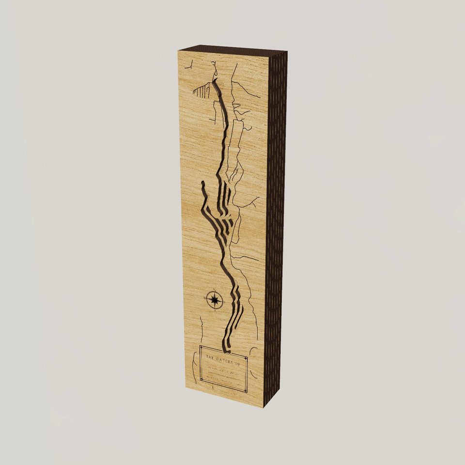 Swinging Bridge Reservoir 3D wood map, hero view