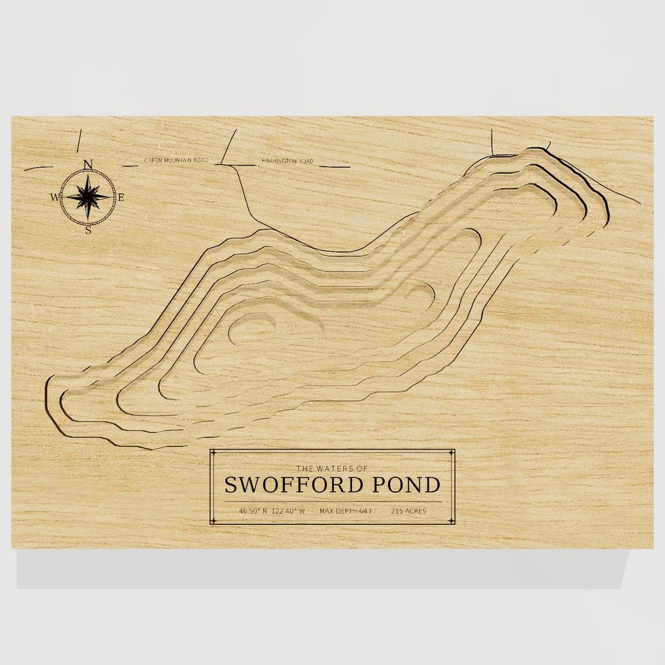 Swofford Pond 3D wood map, front view