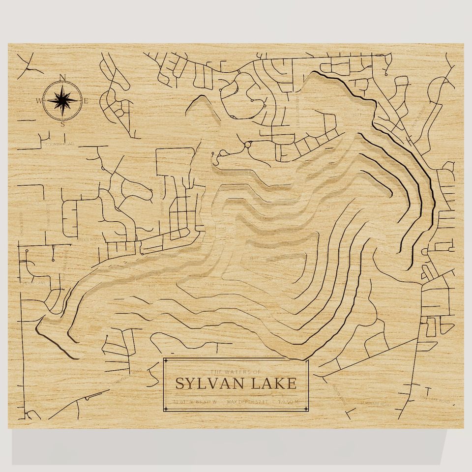Sylvan Lake 3D wood map, front view